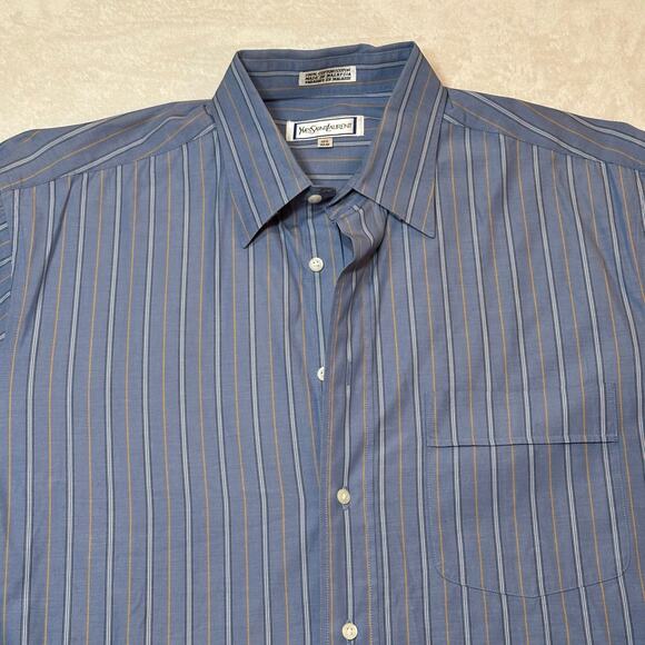 Yves Saint Laurent Blue Button Up Shirt sz 15.5 (34-35) Stripe Shirt - Picture 7 of 10